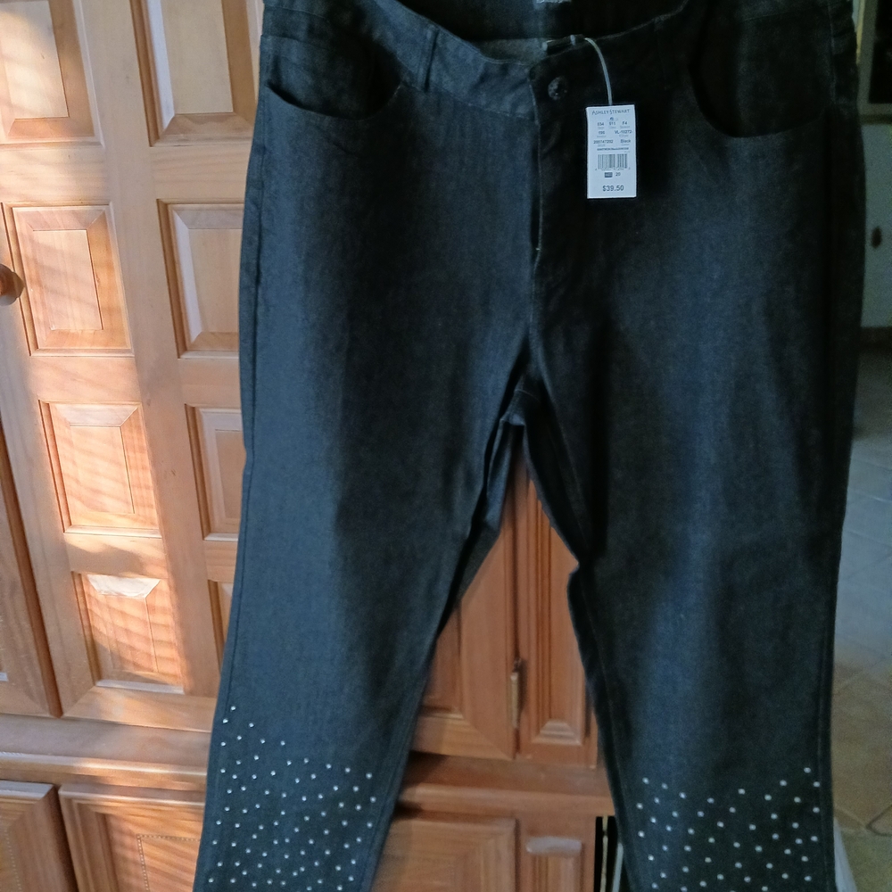 NWT Ashley Stewart Black Jeans With Studded Details.